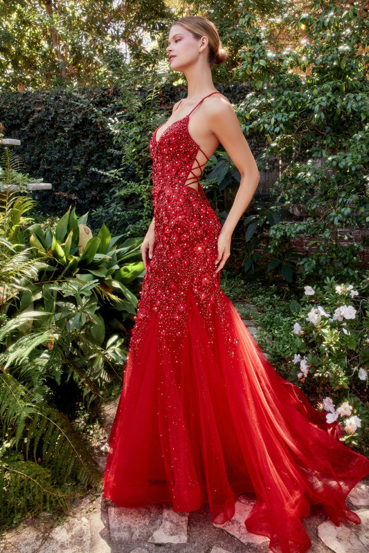 Red_1 Floral Chromatic Mermaid Gown A1201 - Special Occasion