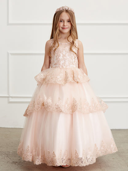 Rose Gold Girl Dress with Ruffle Lace Pageant Dress - AS7030