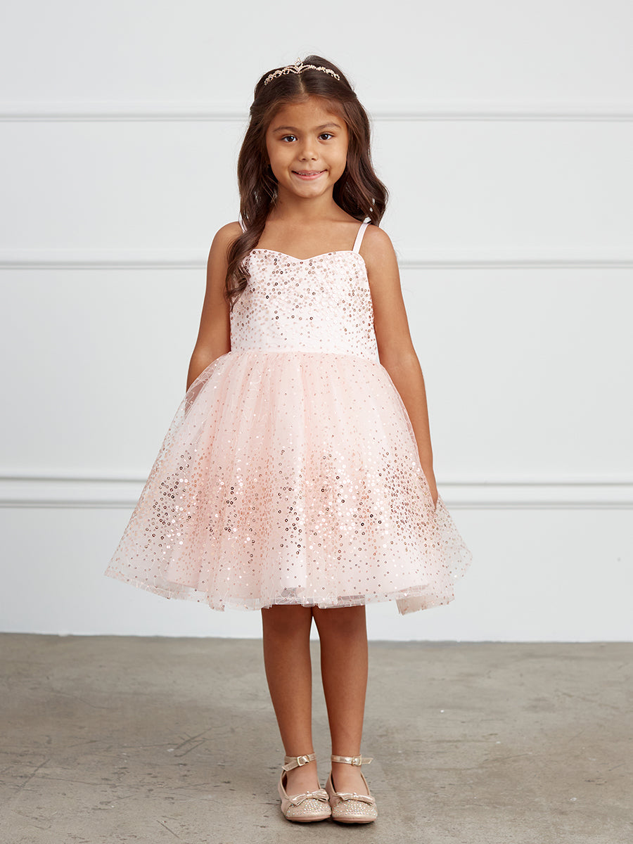 Rose Gold Girl Dress with Sweetheart Neckline Sequins Dress - AS5825