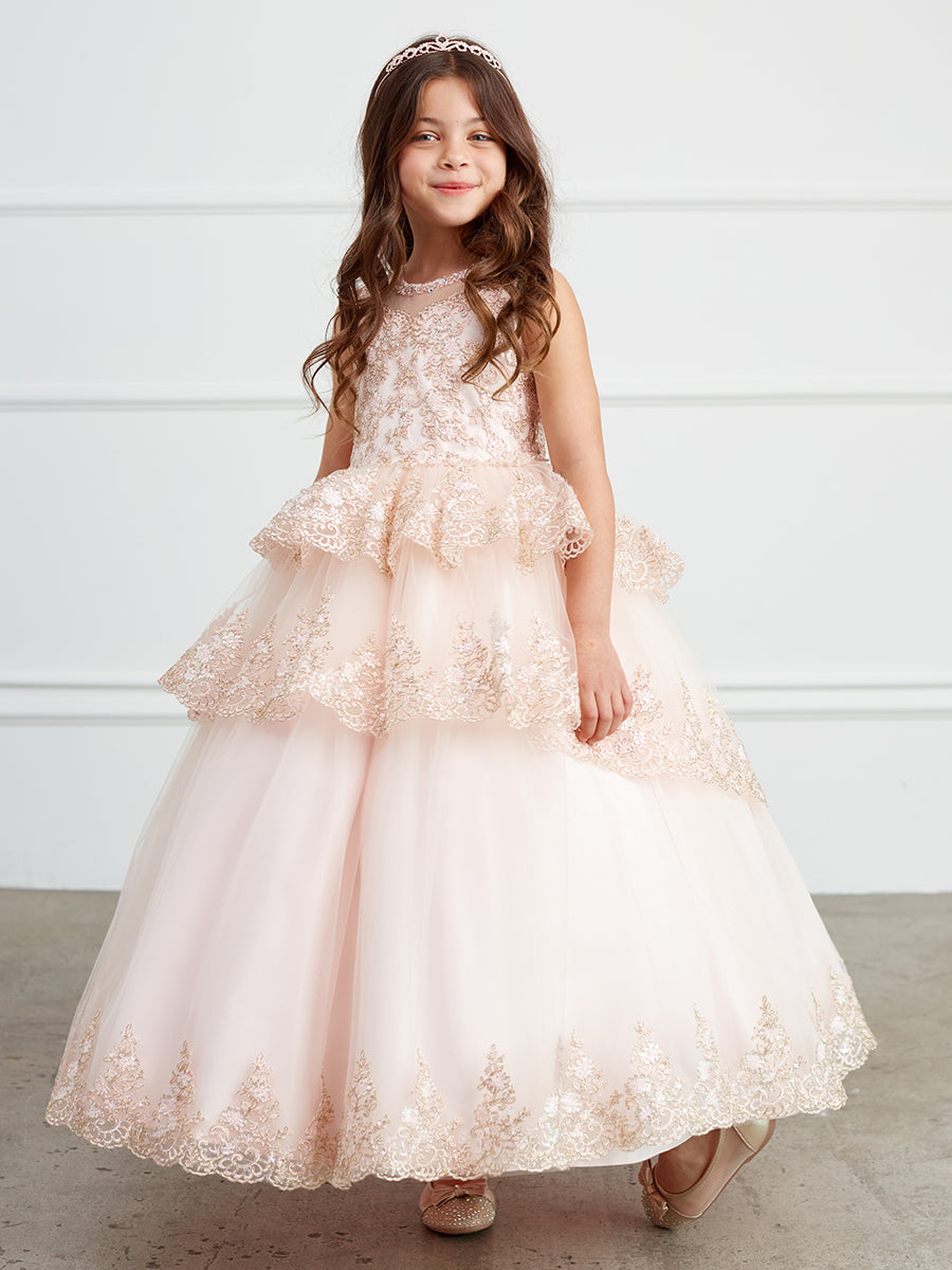 Rose Gold_2 Girl Dress with Ruffle Lace Pageant Dress - AS7030