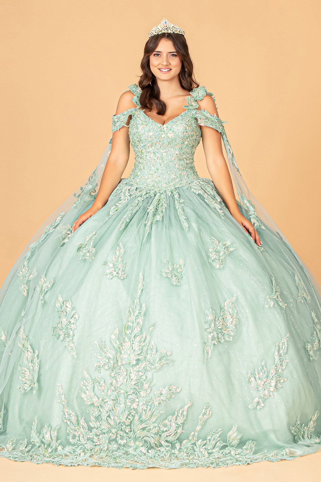 Sage Elizabeth K - GL3099 - Mesh V-Neck Applique Quinceanera Dress