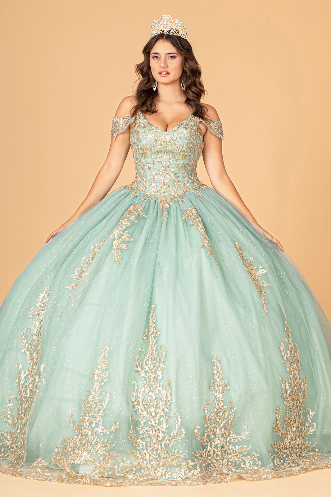 Sage Elizabeth K - GL3100 - Embroidered Cut-Away Shoulder Quinceanera Dress