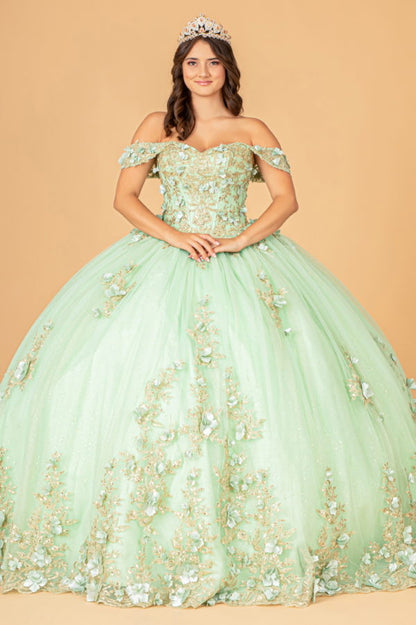 Sage GL3102 - Flower Applique Sweetheart Neckline Quinceanera Dress