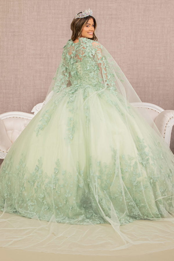 Sage_1 3-D Butterfly Sweetheart Neckline Quinceanera Dress - GL3104