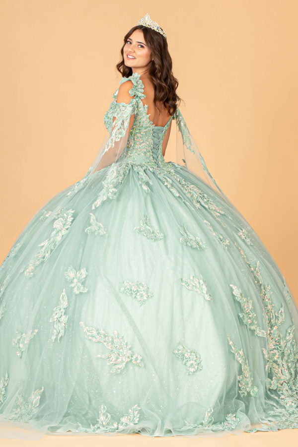 Sage_1 Elizabeth K - GL3099 - Mesh V-Neck Applique Quinceanera Dress