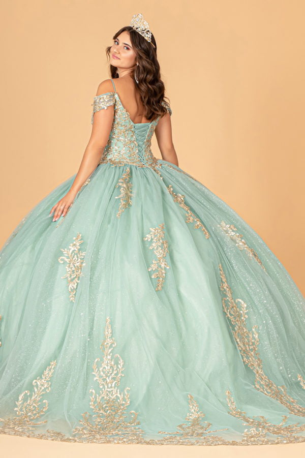 Sage_1 Elizabeth K - GL3100 - Embroidered Cut-Away Shoulder Quinceanera Dress