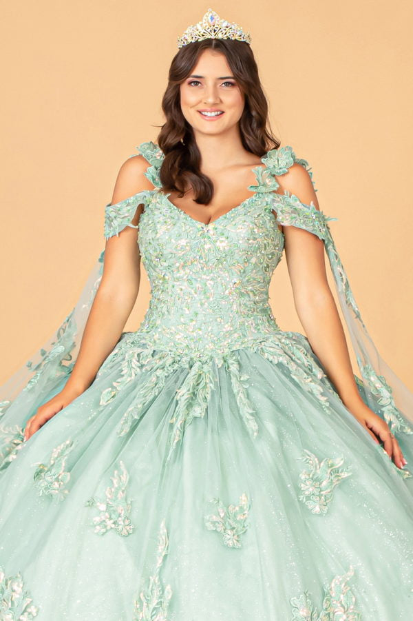 Sage_2 Elizabeth K - GL3099 - Mesh V-Neck Applique Quinceanera Dress