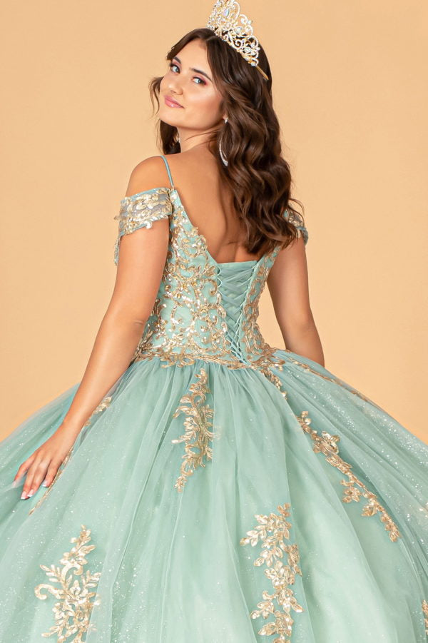 Sage_3 Elizabeth K - GL3100 - Embroidered Cut-Away Shoulder Quinceanera Dress