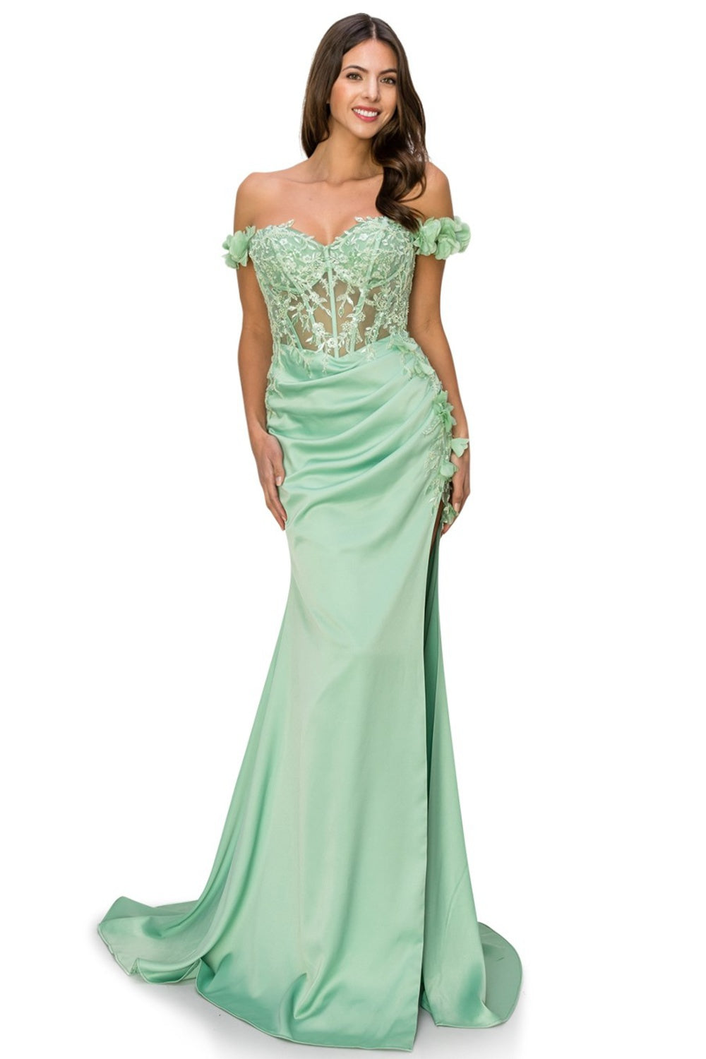 Sage_3 Floral Off The Shoulder Gown AS8050J - Special Occasion-Curves