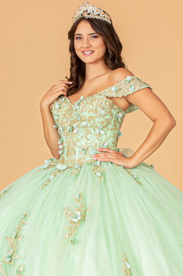 Sage_3 GL3102 - Flower Applique Sweetheart Neckline Quinceanera Dress