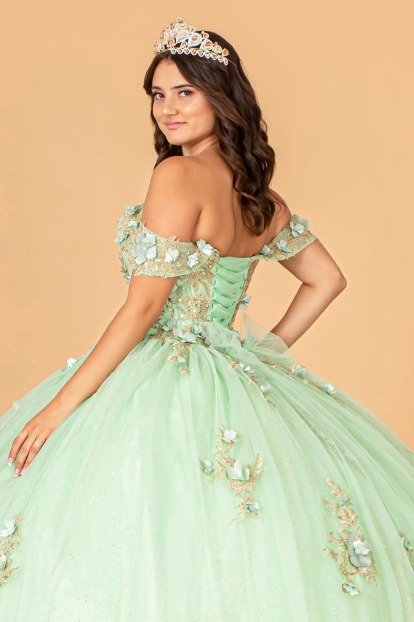 Sage_4 GL3102 - Flower Applique Sweetheart Neckline Quinceanera Dress