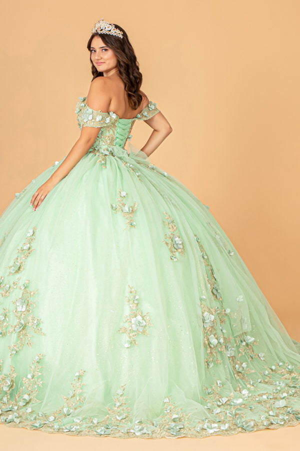 Sage_ GL3102 - Flower Applique Sweetheart Neckline Quinceanera Dress