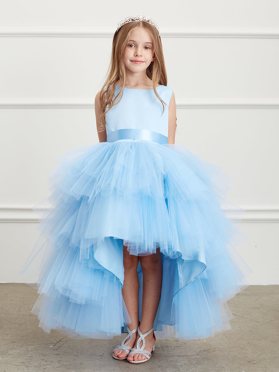 Sky Blue Girl Dress with Ruffled Tulle High-Low Dress - AS5658