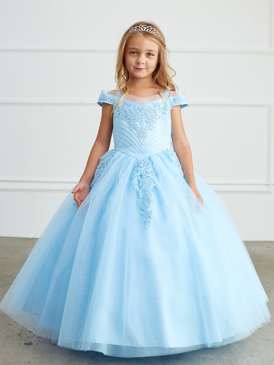 Sky Blue Girl Dress with Sequins Off-Shoulder Bodice - AS7035