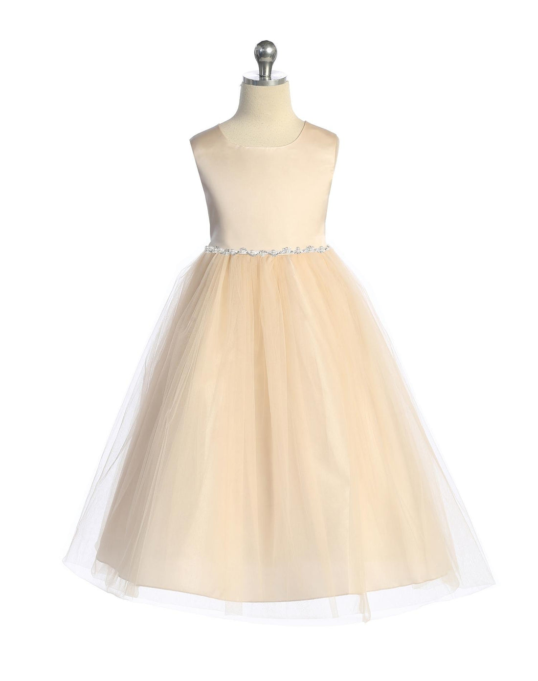 Satin Top with Wavy Rhinestone & Pearl Trim Girl Party Dress by AS538-G Kids Dream - Girl Formal Dresses