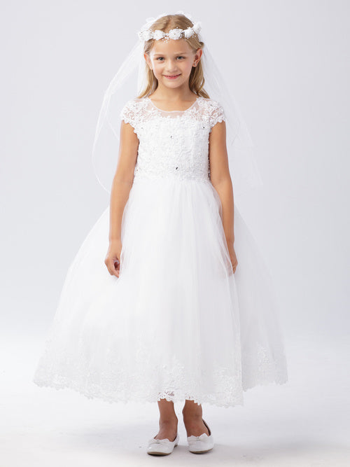 White Girl Dress with Illusion Neckline Bodice - AS5730