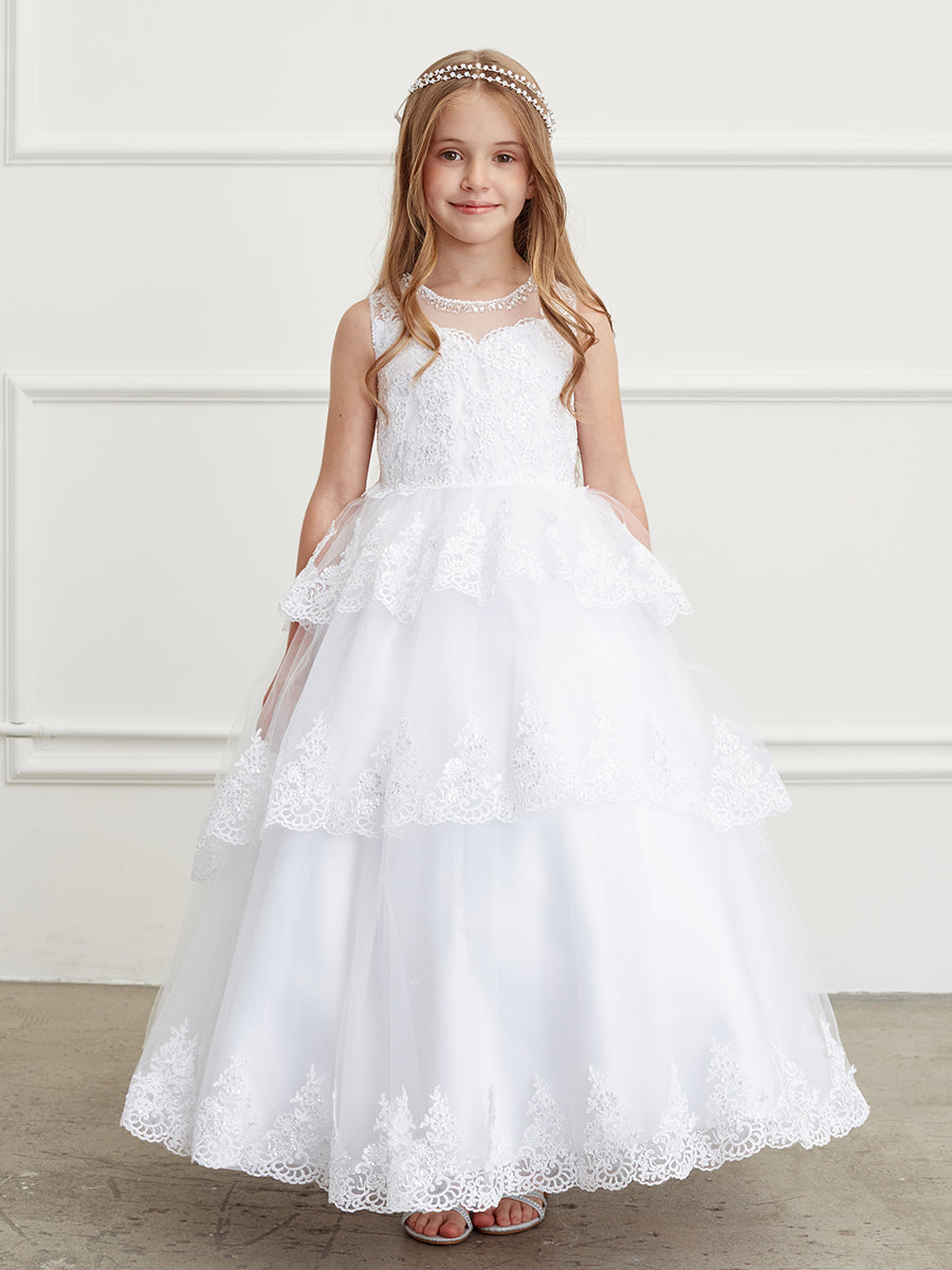 White Girl Dress with Ruffle Lace Pageant Dress - AS7030