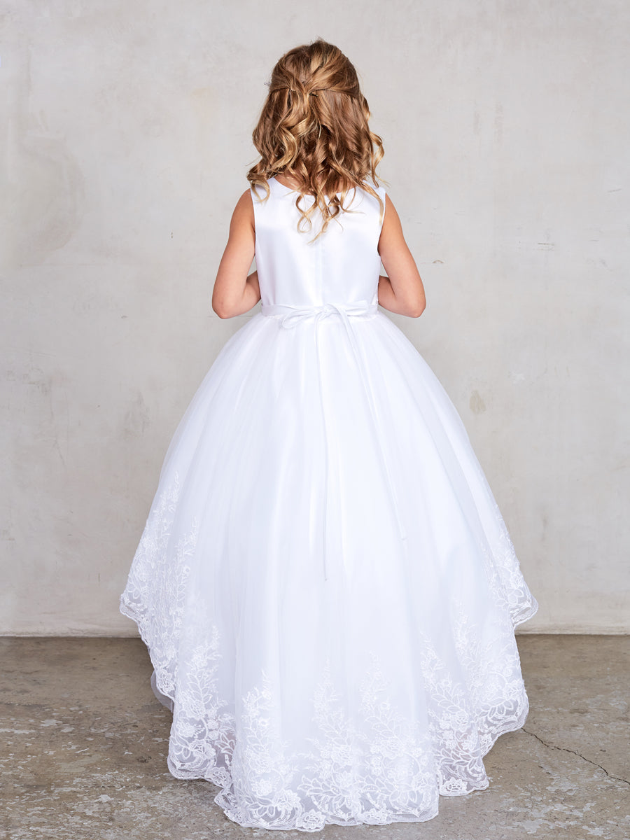 White_1 Girl Dress with Beautiful Illusion Neckline Dress - AS5797