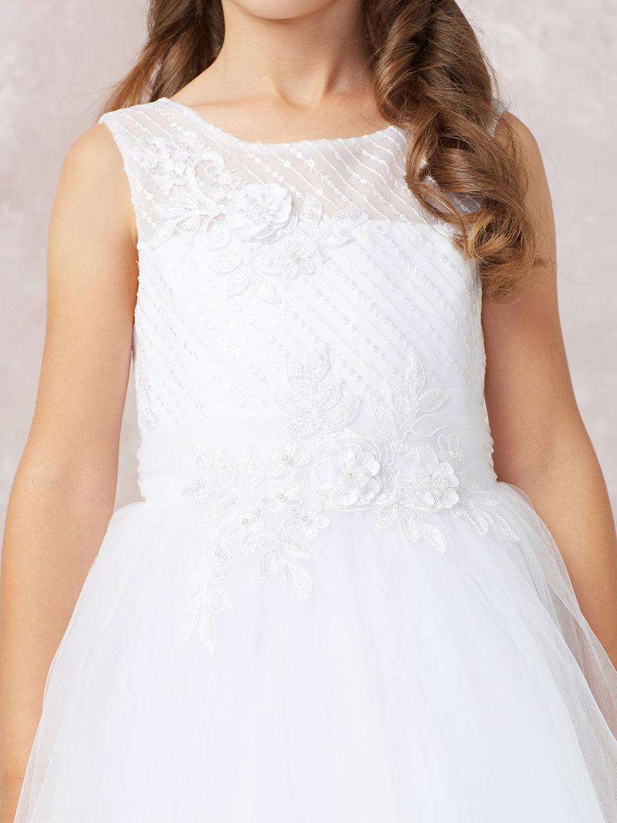 White_2 Girl Dress with Embroidery Lace Applique - AS5753