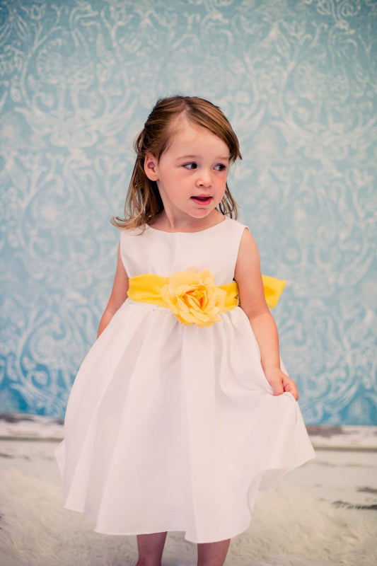 Yellow Baby Poly Silk Organza White Party Dress-AS219