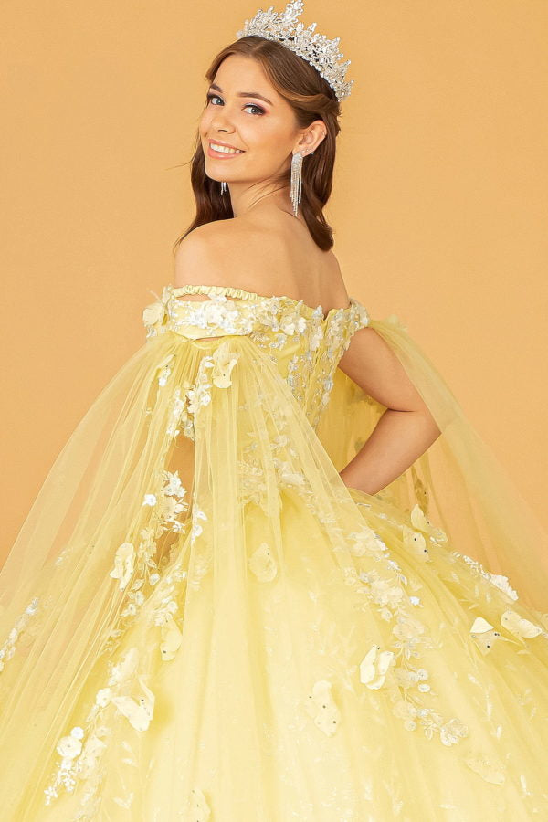 Yellow_3 GL3111 - Embroidery Glitter Sweetheart Neck Quinceanera Dress