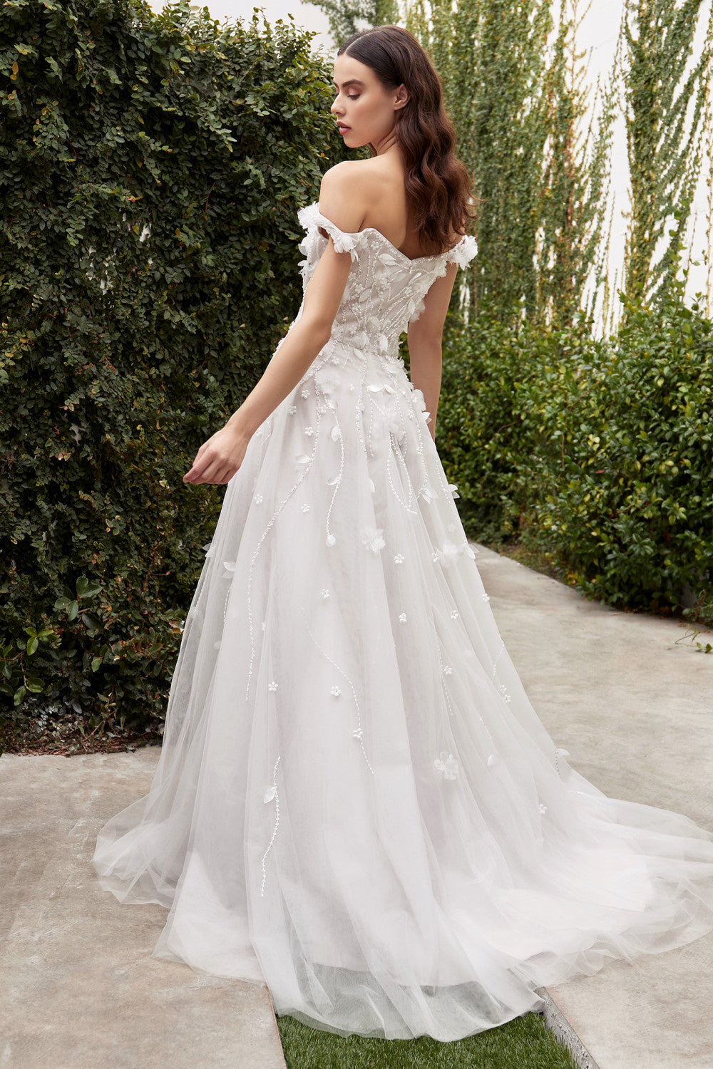 OFF THE SHOULDER FLORAL BODICE BRIDAL GOWN by Andrea & Leo Couture - A1038W