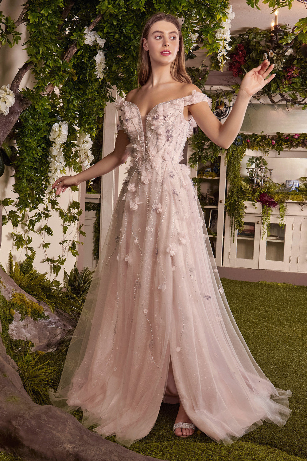 Off the Shoulder Floral Gown by Andrea & Leo Couture A1041 Hannah Blossom Applique Gown - Special occasion