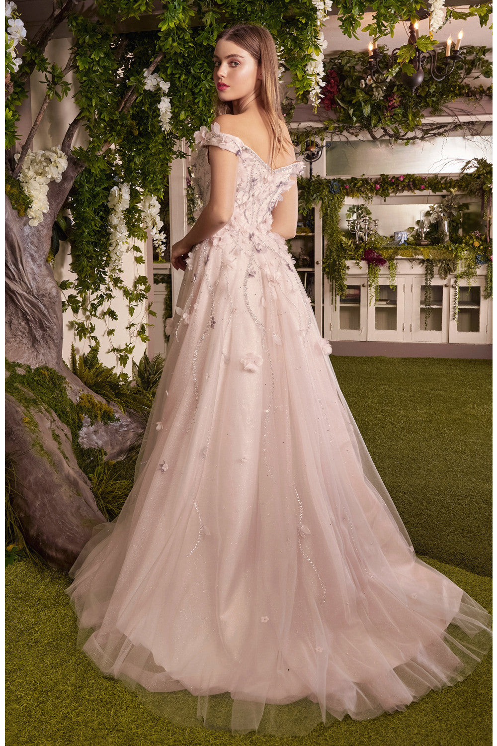 Off the Shoulder Floral Gown by Andrea & Leo Couture A1041 Hannah Blossom Applique Gown - Special occasion