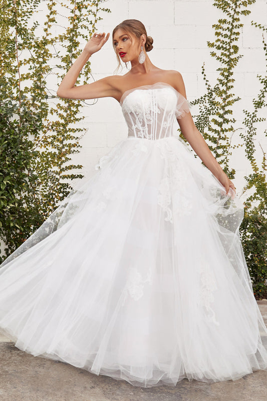 Strapless Corset Tulle Bridal Ball Gown by Andrea & Leo Couture A1050W - AURORA TULLE GOWN - Special Occasion/Curves