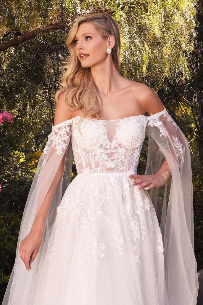 Off the Shoulder Tulle A-Line Bridal Gown by Andrea & Leo Couture - A1080W Isabel