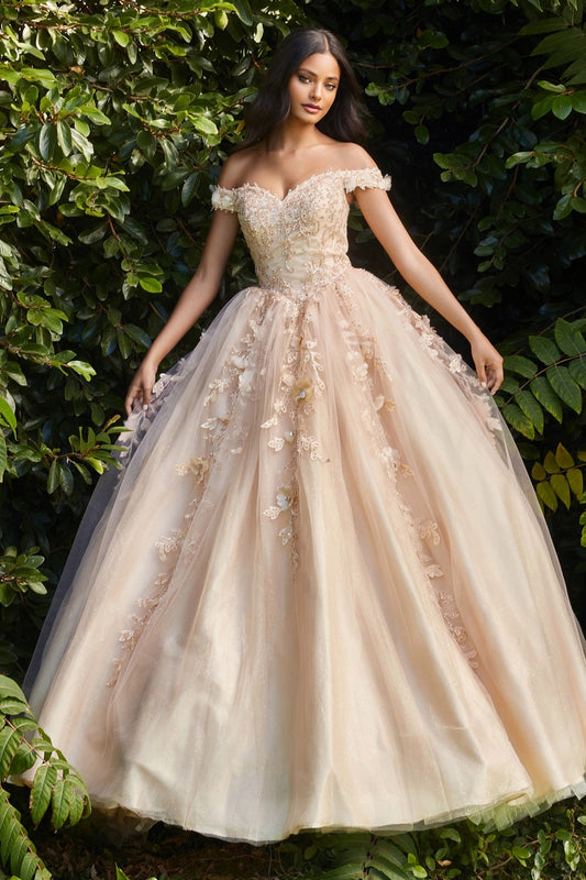 Off The Shoulder Layered Tulle Gown by Cinderella Divine CD0185 - Quinceanera