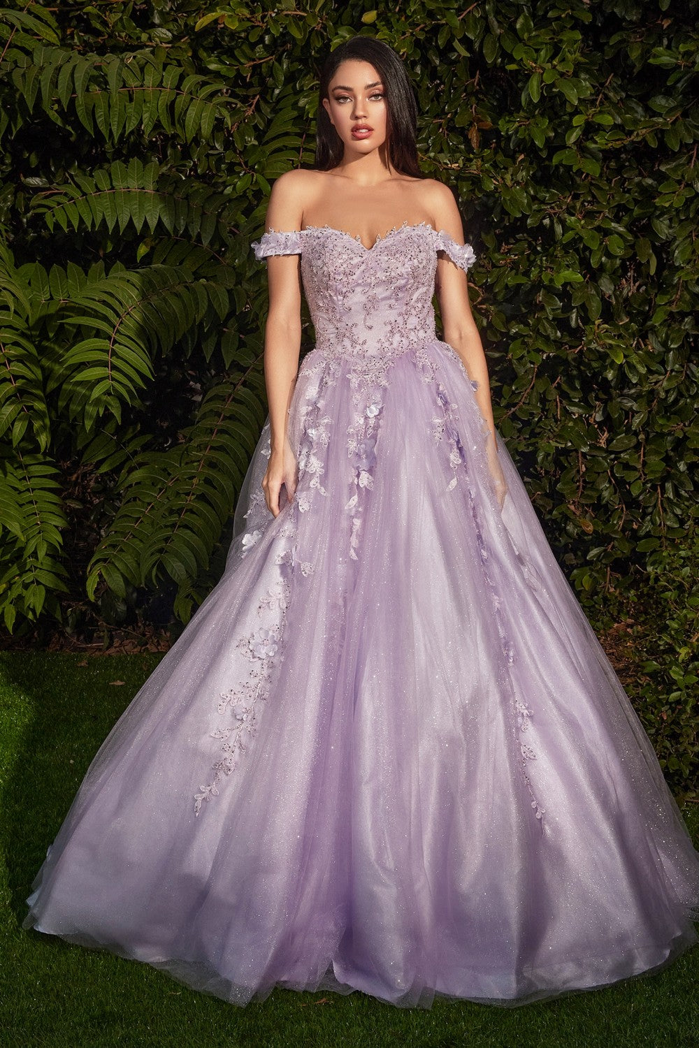 Off The Shoulder Layered Tulle Gown by Cinderella Divine CD0185 - Quinceanera