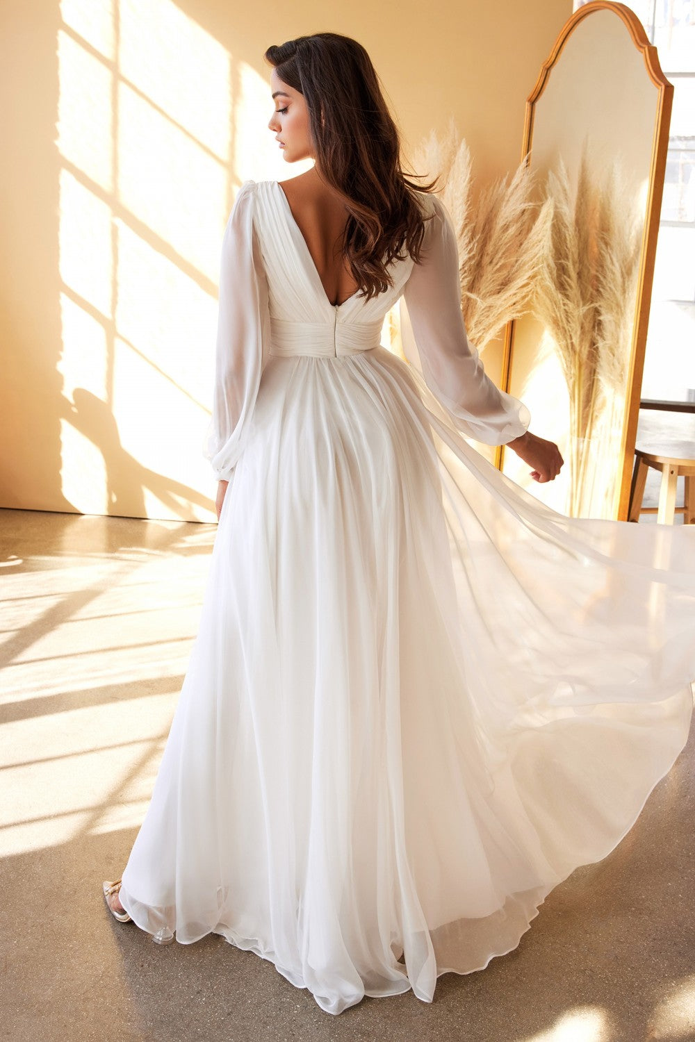 CHIFFON LONG SLEEVE BRIDAL GOWN by Cinderella Divine CD0192W