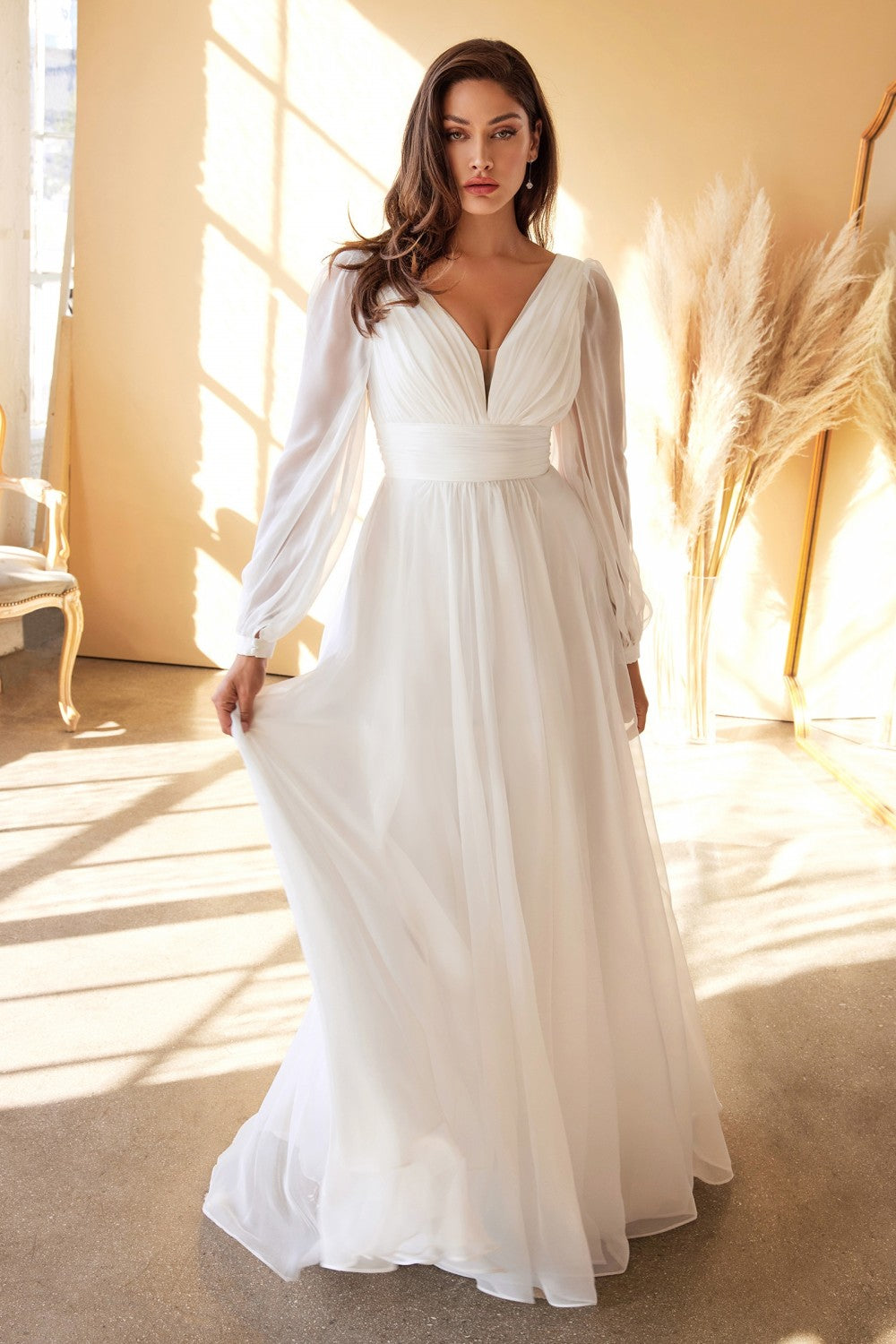 CHIFFON LONG SLEEVE BRIDAL GOWN by Cinderella Divine CD0192W