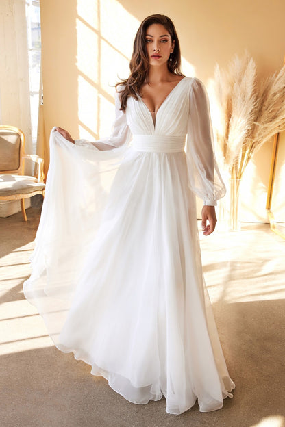 CHIFFON LONG SLEEVE BRIDAL GOWN by Cinderella Divine CD0192W