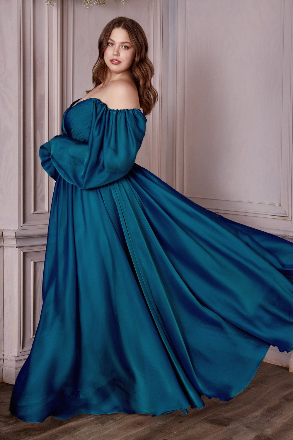 LONG SLEEVE CHIFFON DRESS by Cinderella Divine CD243C - Curves