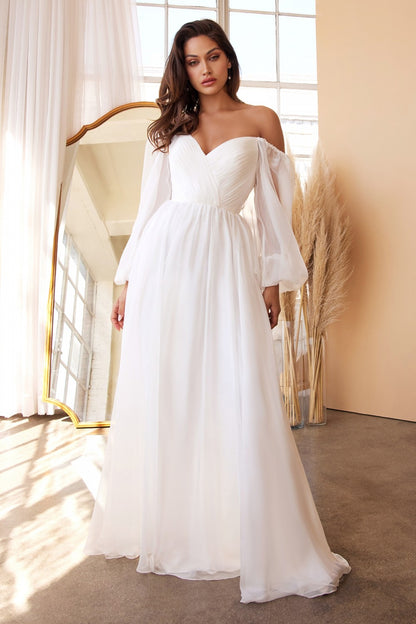 LONG SLEEVE BRIDAL CHIFFON DRESS by Cinderella Divine CD243W