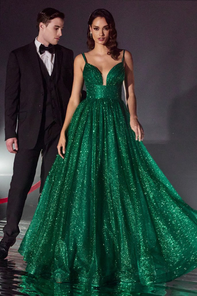 Sexy Layered Glitter Tulle Ball Gown with Slit - Women Formal Gown By Ladivine CD996 - Special Occasion/Curves