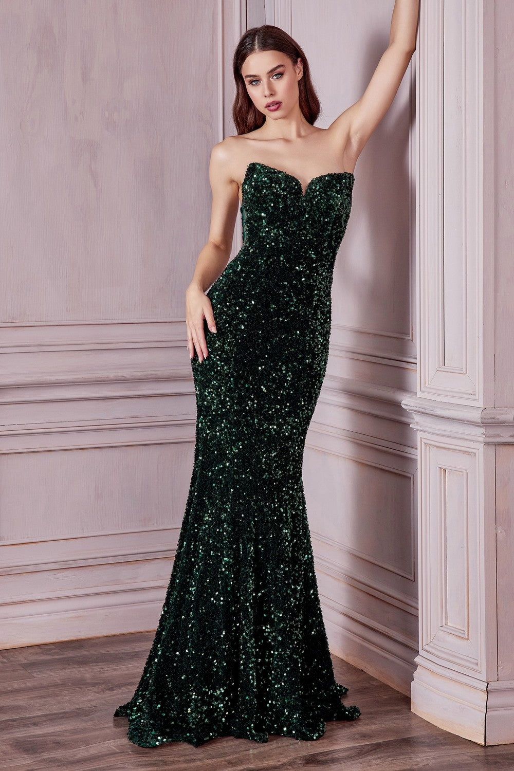 Strapless Sequin Gown by Cinderella Divine - CH151 - Special Occasion/Curves