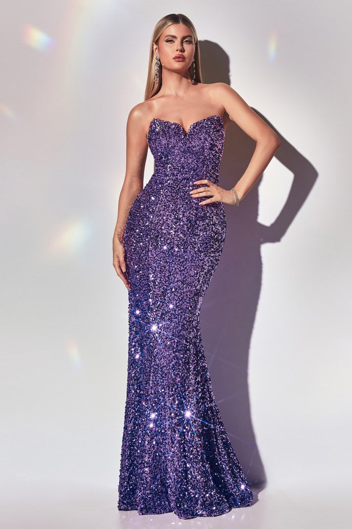 Strapless Sequin Gown by Cinderella Divine - CH151 - Special Occasion/Curves