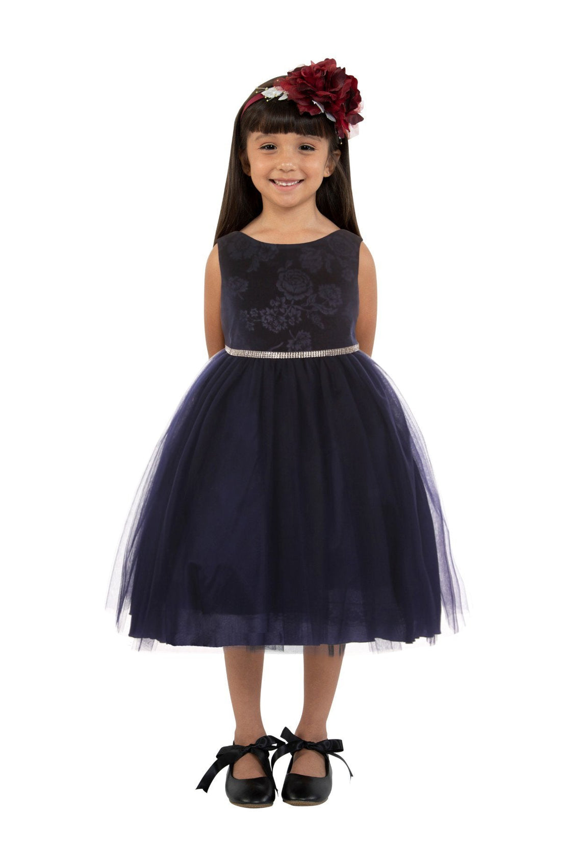 Embossed Floral Velvet Tulle Girl Party Dress by AS454 Kids Dream - Girl Formal Dresses