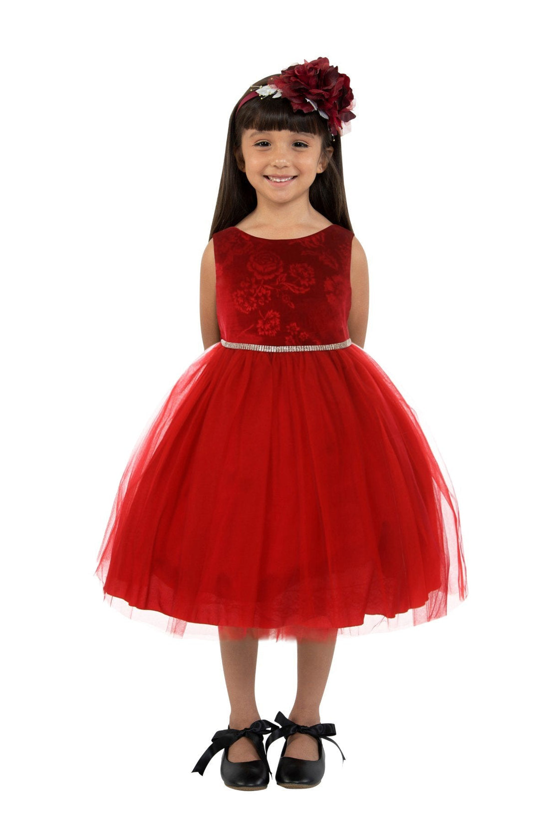 Embossed Floral Velvet Tulle Girl Party Dress by AS454 Kids Dream - Girl Formal Dresses