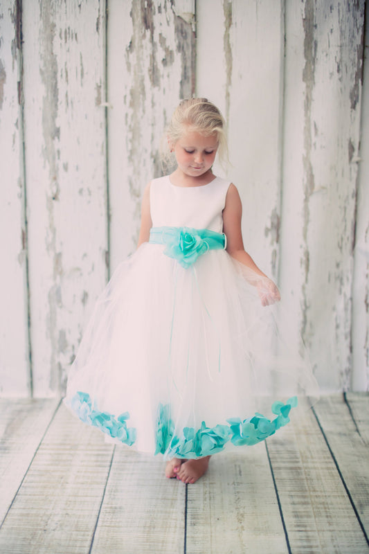 Satin Flower Petal Ivory Flower Girl Dress 1of2 by AS160B Kids Dream - Girl Formal Dresses