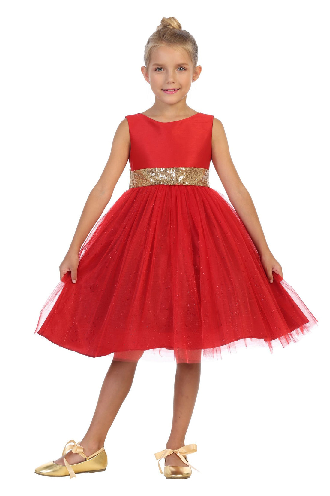 Gold Sequin Back V Girl Party Dress by AS498 Kids Dream - Girl Formal Dresses