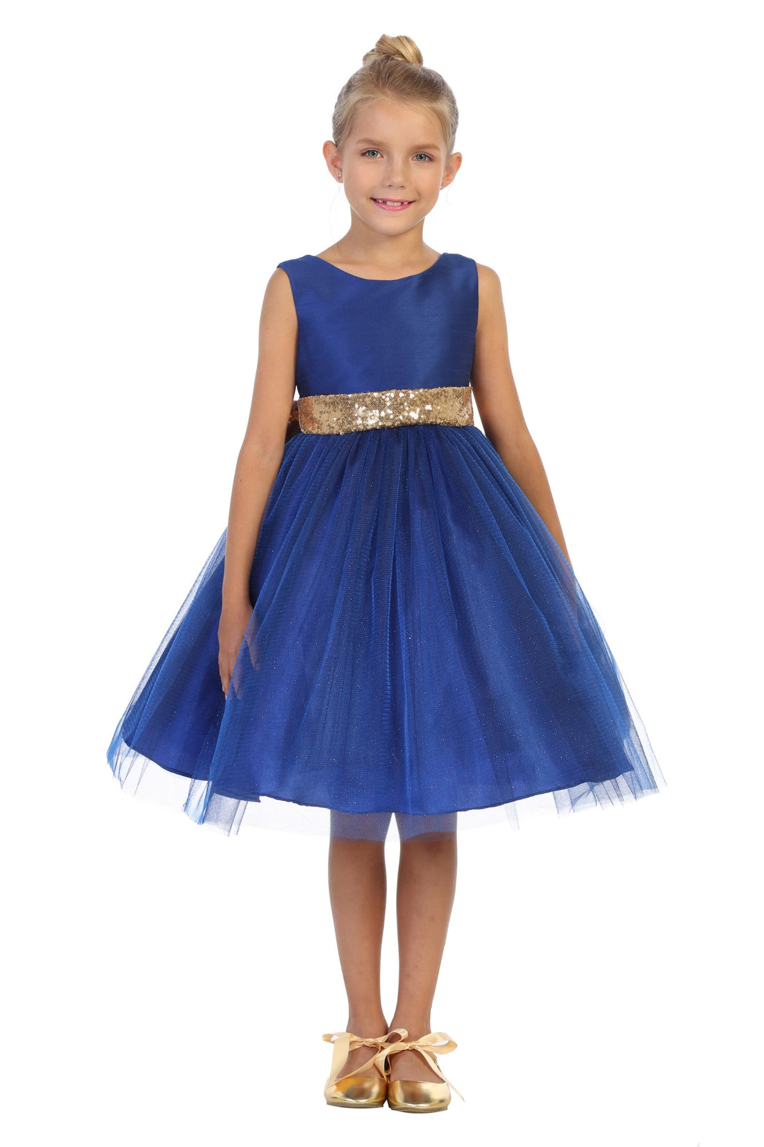 Gold Sequin Back V Girl Party Dress by AS498 Kids Dream - Girl Formal Dresses