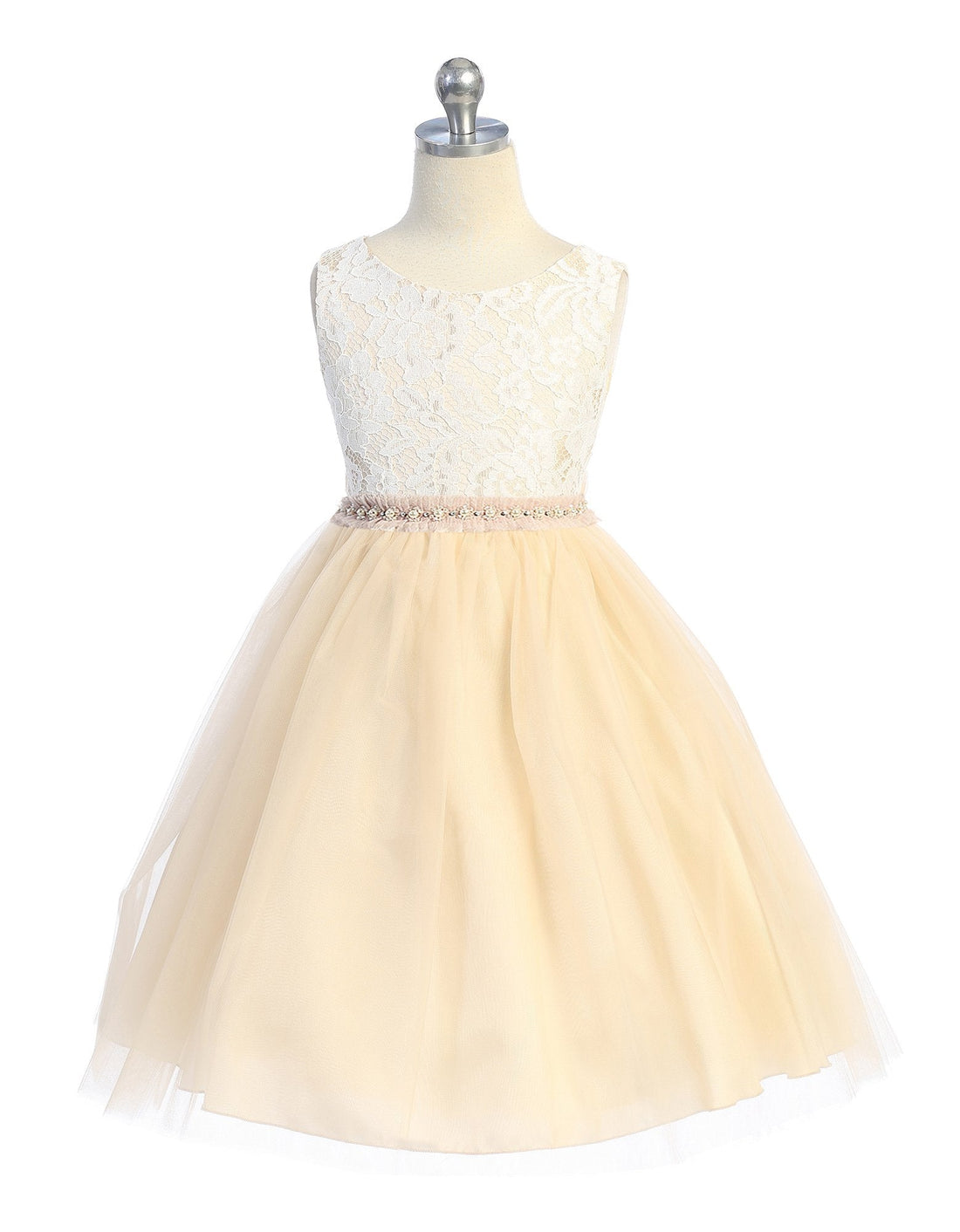 Lace with Mesh Pearl Trim Girl Party Dress by AS456B Kids Dream - Girl Formal Dresses