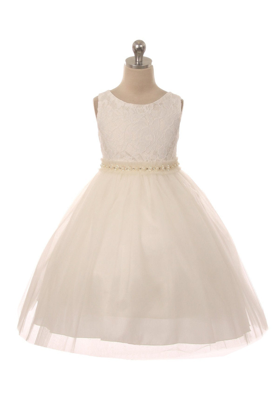 Lace with Mesh Pearl Trim Girl Party Dress by AS456B Kids Dream - Girl Formal Dresses