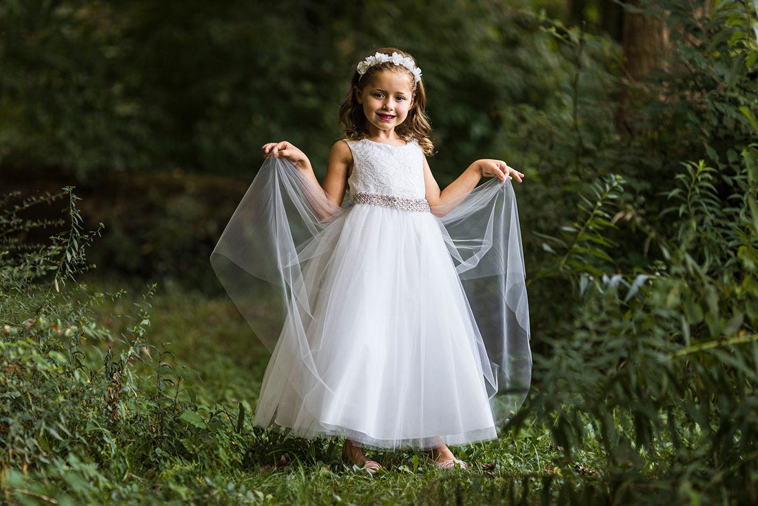 Long Lace Illusion with Thick Rhinestone Trim Girl Party Dress by AS524-E Kids Dream - Girl Formal Dresses