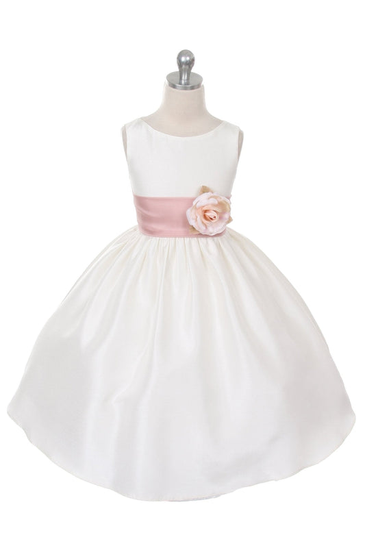 Poly Silk Organza Sash White Flower Girl Dress by AS204 Kids Dream - Girl Formal Dresses