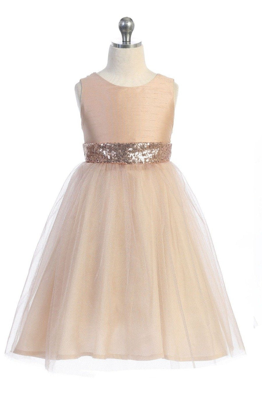 Rose Gold Sequin Back V Girl Party Dress by AS498 Kids Dream - Girl Formal Dresses